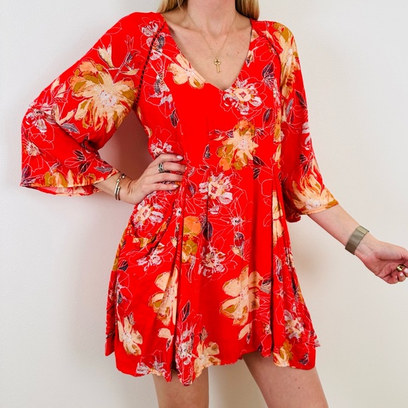New Free People Eyes On You Floral Print Mini Dress Lined Pockets - Picture 2 of 9